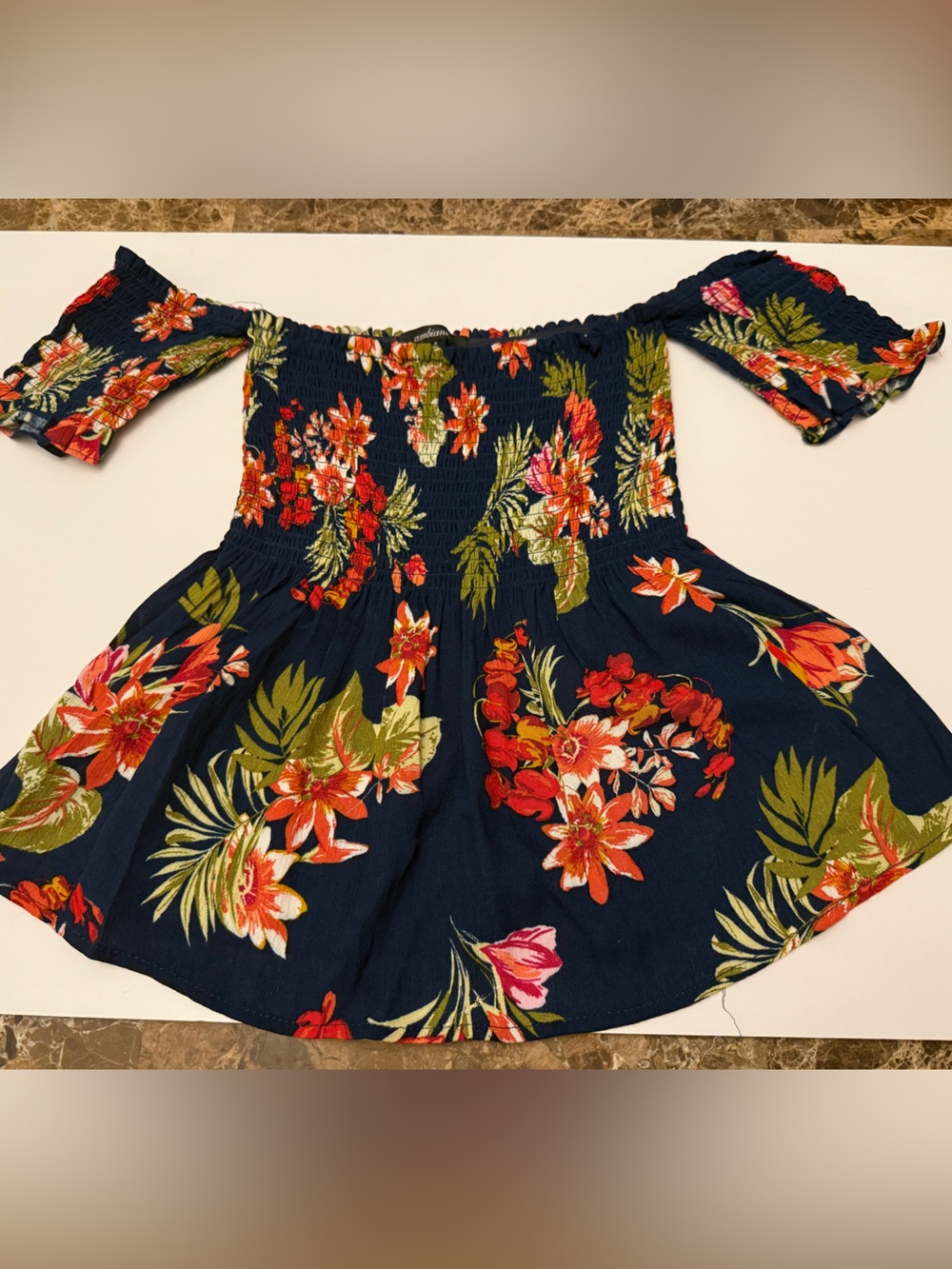 Ambiance Navy Floral Off-Shoulder Girls' One-Piece